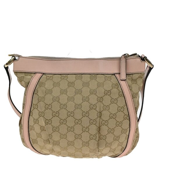 GUCCI Logo Abbey GG Pattern Shoulder Bag Canvas Leather Brown Pink - Picture 1 of 16